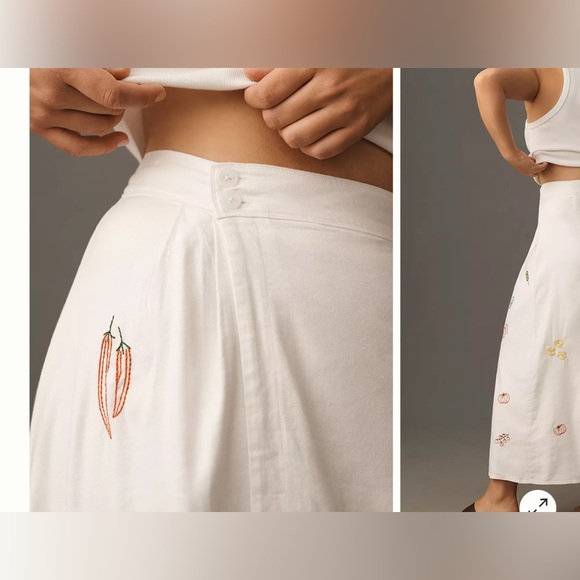 NWT Anthropologie Maeve Embellished Linen Wrap Midi Skirt - neutral motif - 10 - Picture 8 of 13